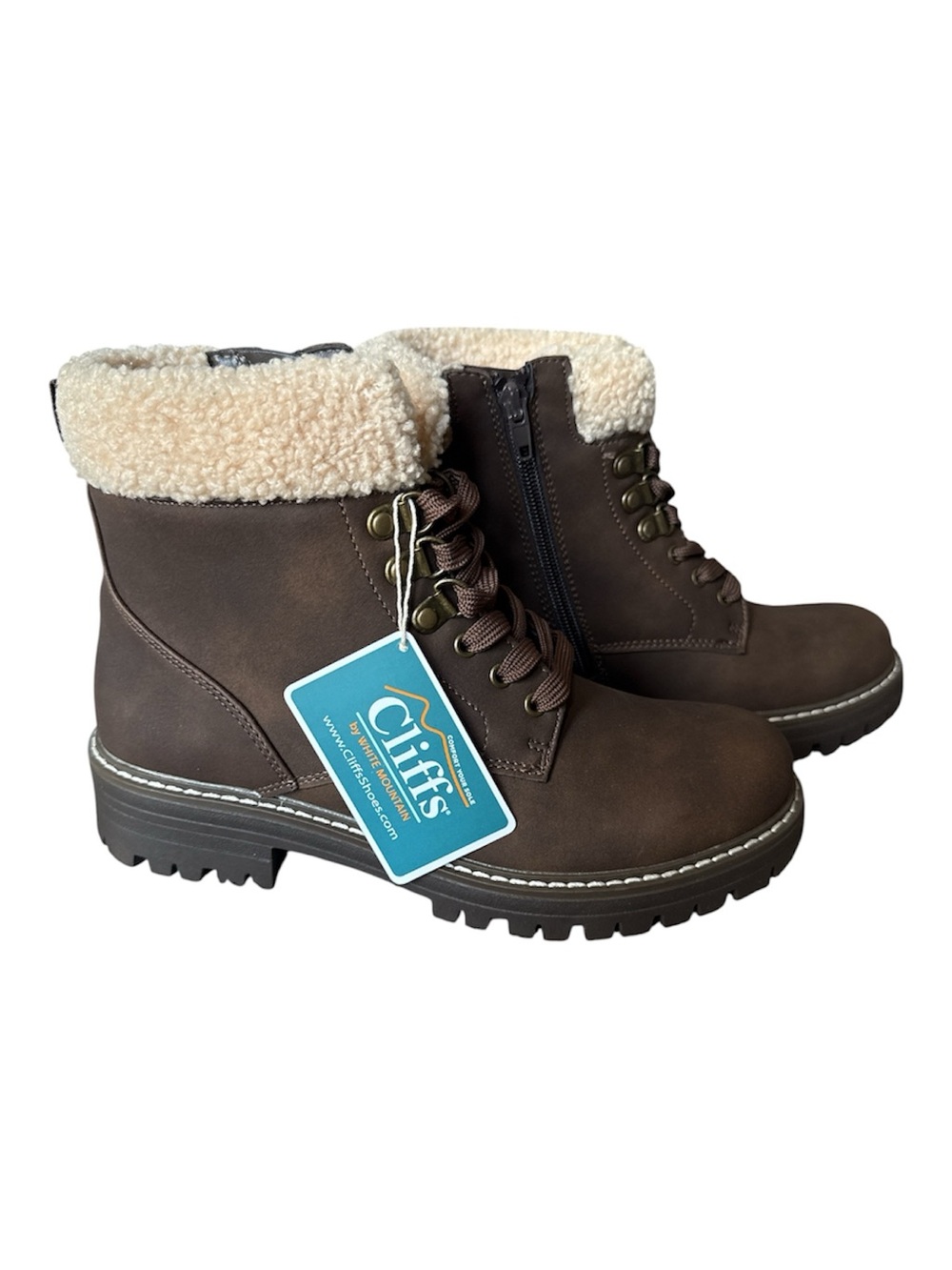 Cliffs by WHITE MOUNTAIN Dark Brown Lace-Up Sherpa Collar Boots
